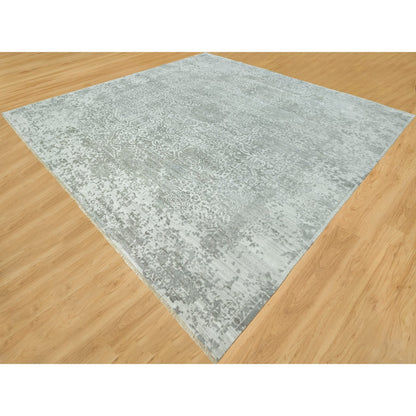 Transitional Wool & Silk Hand Knotted Rug Grey No Border 14.0X13.11 -O090484