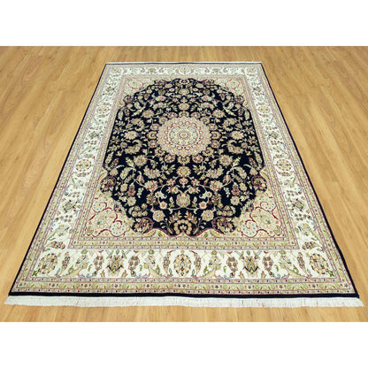 Fine Oriental Wool Hand Knotted Rug Blue Ivory 7.9X9.9 -O090490