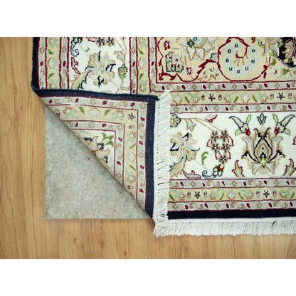 Fine Oriental Wool Hand Knotted Rug Blue Ivory 7.9X9.9 -O090490