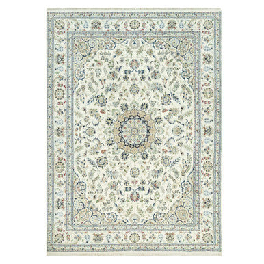 Fine Oriental Wool Hand Knotted Rug Ivory Ivory 8.10X12.3 -O090491