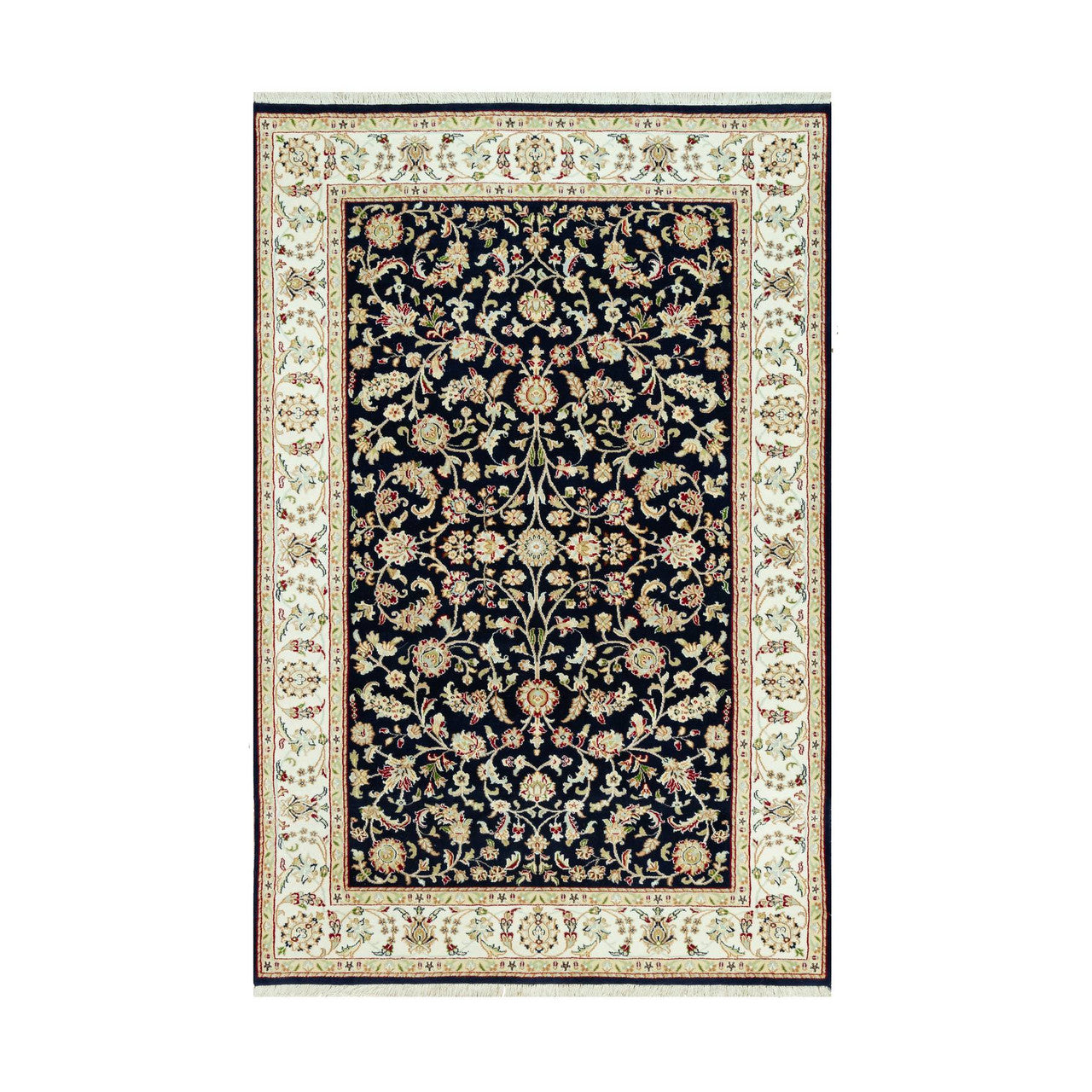 Fine Oriental Wool Hand Knotted Rug Blue Ivory 5.0X7.11 -O090492