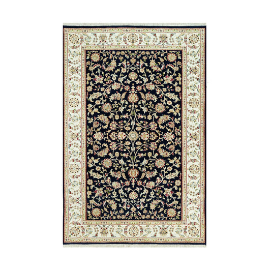 Fine Oriental Wool Hand Knotted Rug Blue Ivory 5.0X7.11 -O090492