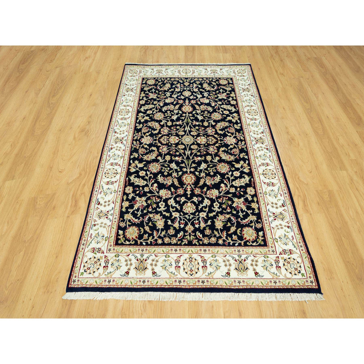 Fine Oriental Wool Hand Knotted Rug Blue Ivory 5.0X7.11 -O090492