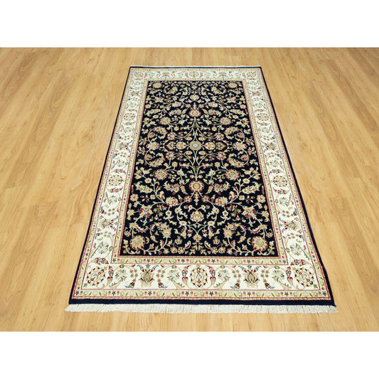 Fine Oriental Wool Hand Knotted Rug Blue Ivory 5.0X7.11 -O090492