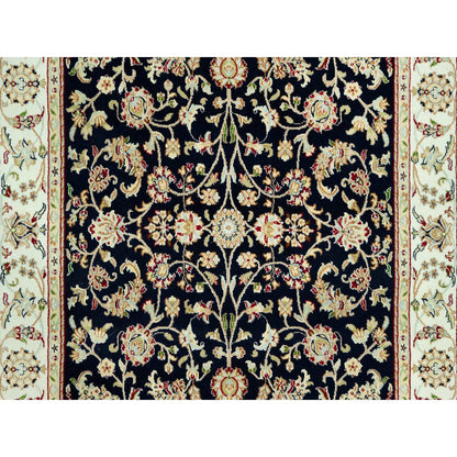 Fine Oriental Wool Hand Knotted Rug Blue Ivory 5.0X7.11 -O090492