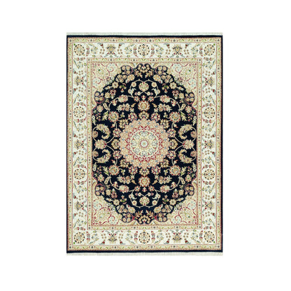 Fine Oriental Wool Hand Knotted Rug Blue Ivory 5.0X6.11 -O090493