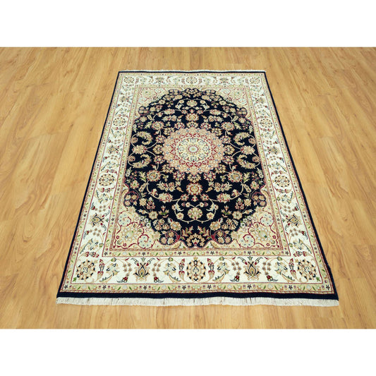 Fine Oriental Wool Hand Knotted Rug Blue Ivory 5.0X6.11 -O090493