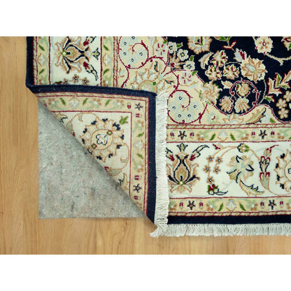 Fine Oriental Wool Hand Knotted Rug Blue Ivory 5.0X6.11 -O090493