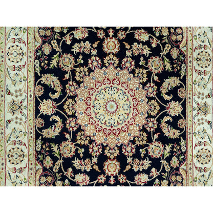 Fine Oriental Wool Hand Knotted Rug Blue Ivory 5.0X6.11 -O090493