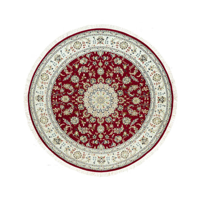 Fine Oriental Wool Hand Knotted Rug Red Ivory 7.8X7.8 -O090496