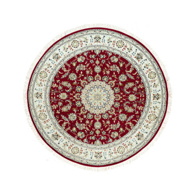 Fine Oriental Wool Hand Knotted Rug Red Ivory 7.8X7.8 -O090496