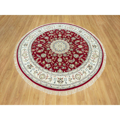 Fine Oriental Wool Hand Knotted Rug Red Ivory 7.8X7.8 -O090496
