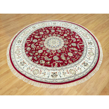 Fine Oriental Wool Hand Knotted Rug Red Ivory 7.8X7.8 -O090496
