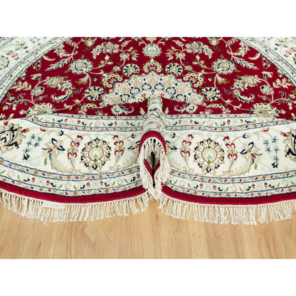 Fine Oriental Wool Hand Knotted Rug Red Ivory 7.8X7.8 -O090496