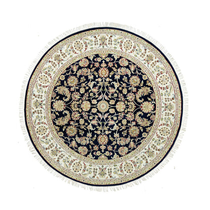 Fine Oriental Wool Hand Knotted Rug Blue Ivory 6.7X6.7 -O090497