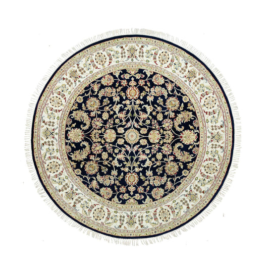 Fine Oriental Wool Hand Knotted Rug Blue Ivory 6.7X6.7 -O090497