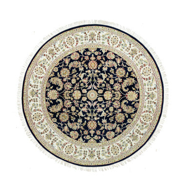Fine Oriental Wool Hand Knotted Rug Blue Ivory 6.7X6.7 -O090497
