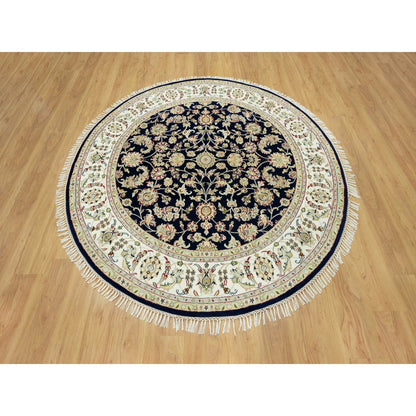 Fine Oriental Wool Hand Knotted Rug Blue Ivory 6.7X6.7 -O090497