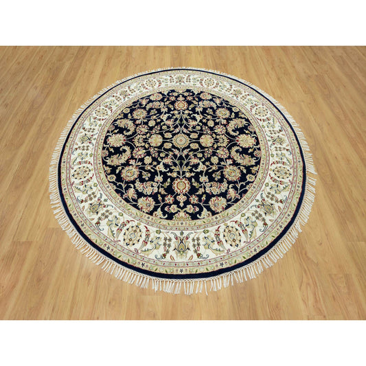 Fine Oriental Wool Hand Knotted Rug Blue Ivory 6.7X6.7 -O090497