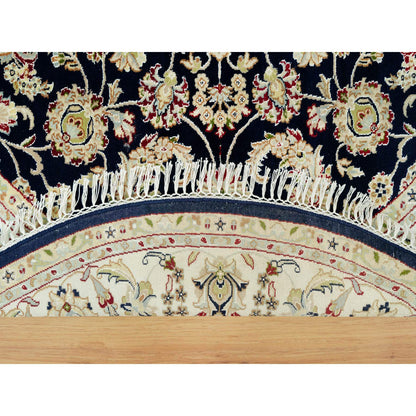 Fine Oriental Wool Hand Knotted Rug Blue Ivory 6.7X6.7 -O090497