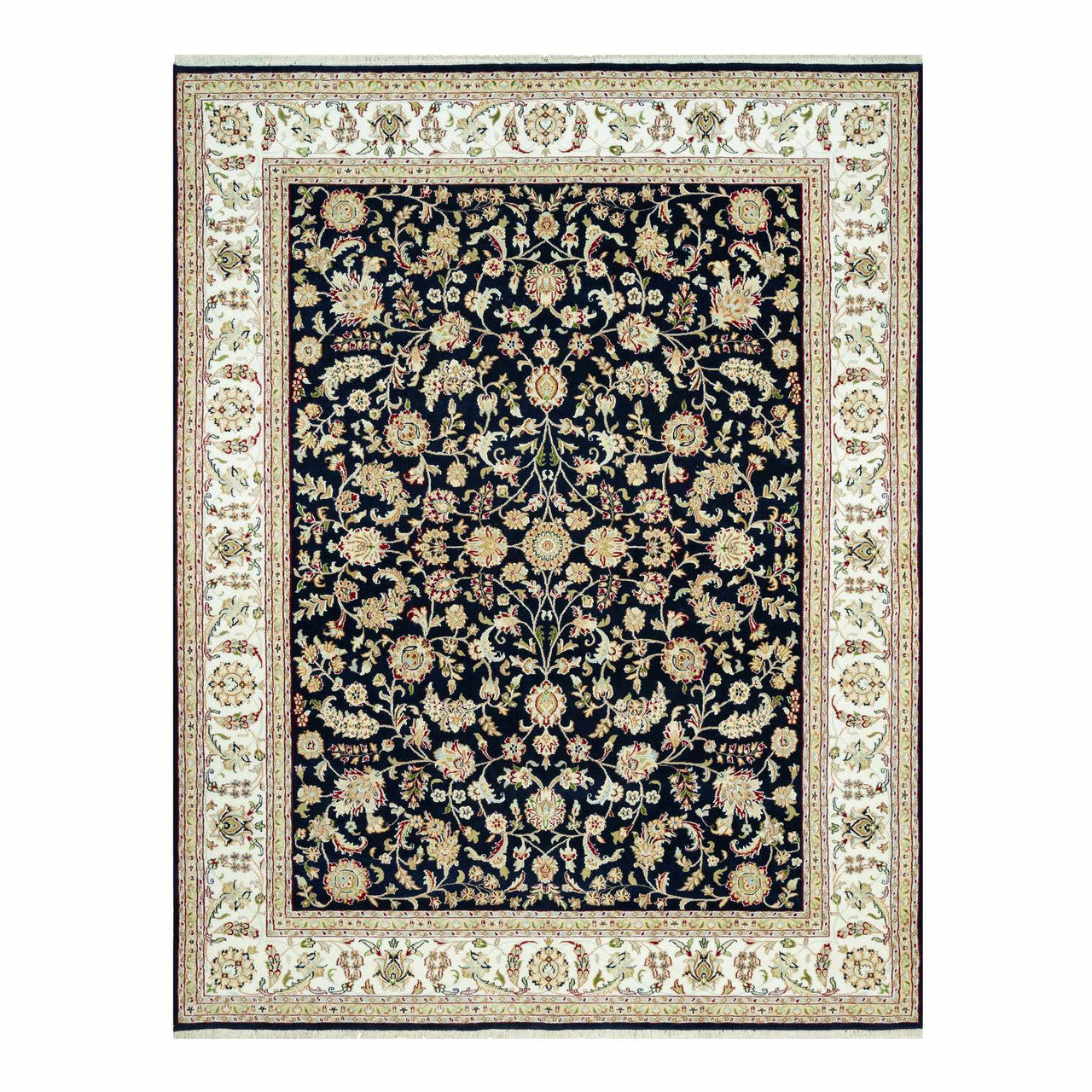 Fine Oriental Wool Hand Knotted Rug Blue Ivory 8.0X10.3 -O090498