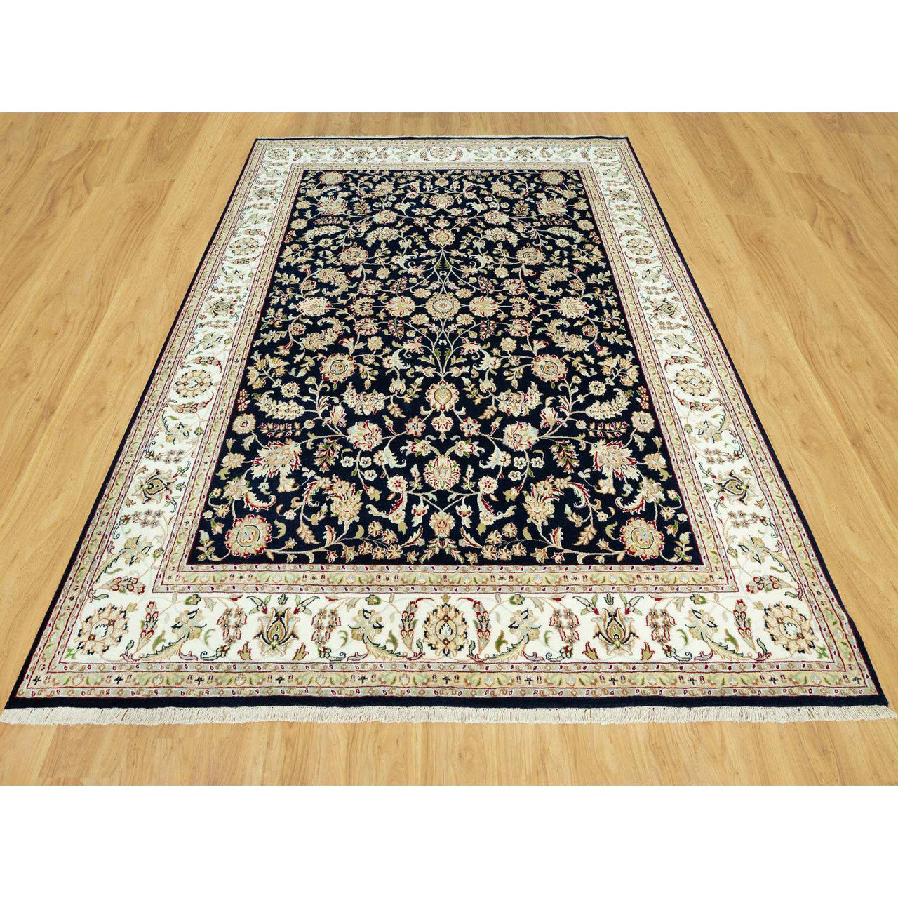 Fine Oriental Wool Hand Knotted Rug Blue Ivory 8.0X10.3 -O090498