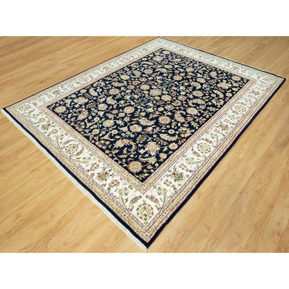 Fine Oriental Wool Hand Knotted Rug Blue Ivory 8.0X10.3 -O090498