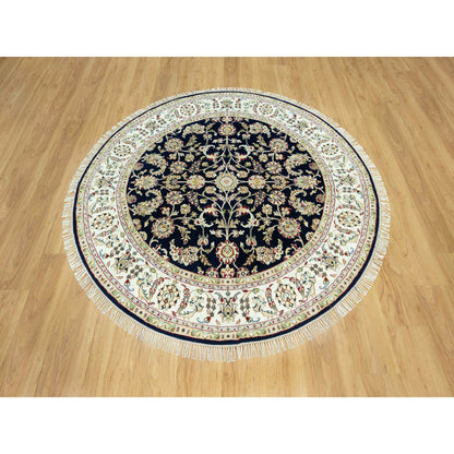 Fine Oriental Wool Hand Knotted Rug Blue Ivory 6.2X6.2 -O090499