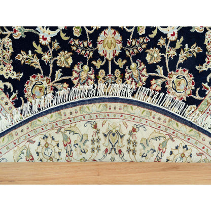 Fine Oriental Wool Hand Knotted Rug Blue Ivory 6.2X6.2 -O090499