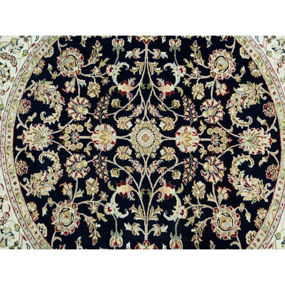 Fine Oriental Wool Hand Knotted Rug Blue Ivory 6.2X6.2 -O090499