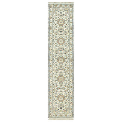 Fine Oriental Wool Hand Knotted Rug Ivory Ivory 2.8X12.1 -O090504