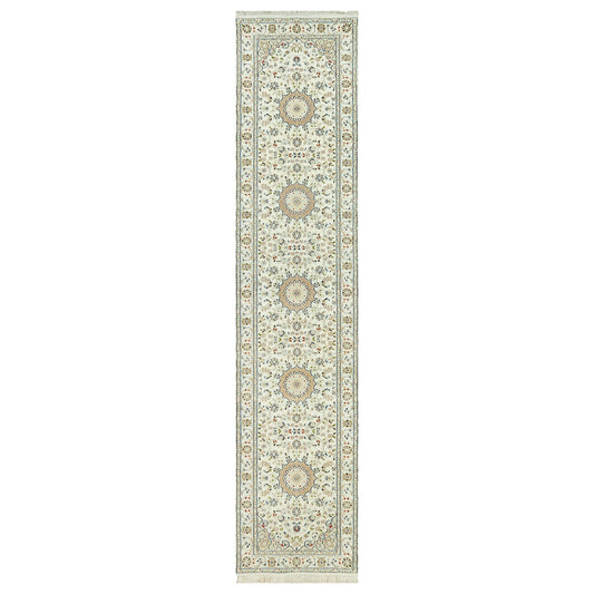 Fine Oriental Wool Hand Knotted Rug Ivory Ivory 2.8X12.1 -O090504