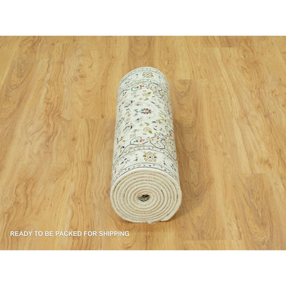 Fine Oriental Wool Hand Knotted Rug Ivory Ivory 2.8X12.1 -O090504