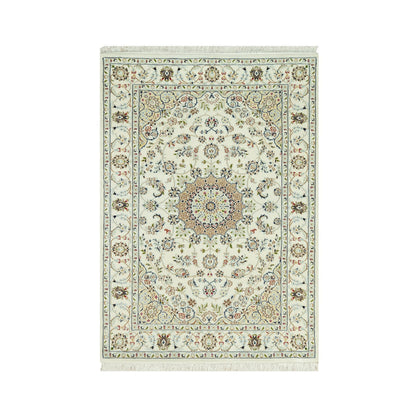 Fine Oriental Wool Hand Knotted Rug Ivory Ivory 4.1X6.2 -O090507