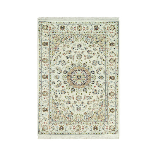Fine Oriental Wool Hand Knotted Rug Ivory Ivory 4.1X6.2 -O090507
