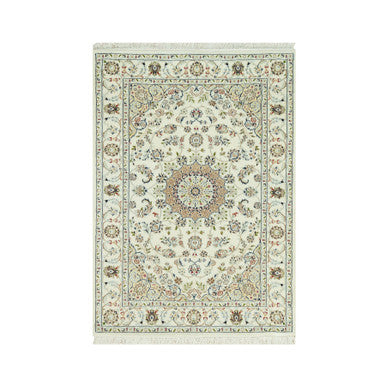 Fine Oriental Wool Hand Knotted Rug Ivory Ivory 4.1X6.2 -O090507
