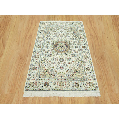 Fine Oriental Wool Hand Knotted Rug Ivory Ivory 4.1X6.2 -O090507