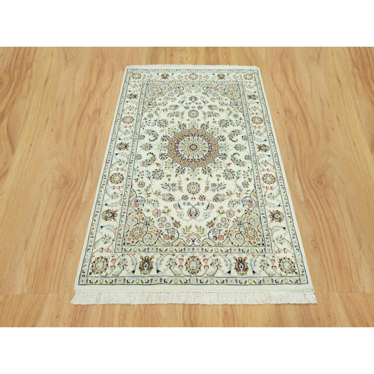 Fine Oriental Wool Hand Knotted Rug Ivory Ivory 4.1X6.2 -O090507