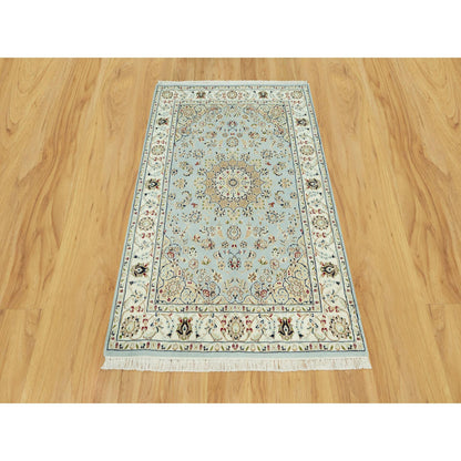 Fine Oriental Wool Hand Knotted Rug Blue Ivory 4.2X6.1 -O090509