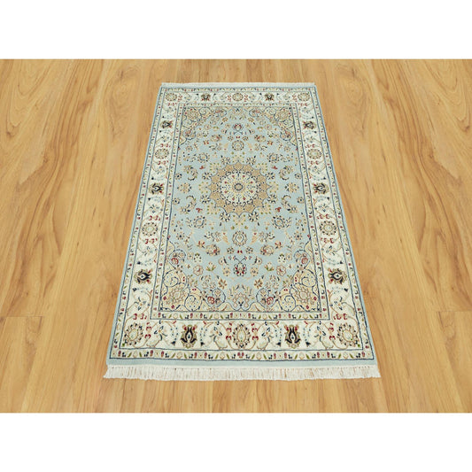 Fine Oriental Wool Hand Knotted Rug Blue Ivory 4.2X6.1 -O090509
