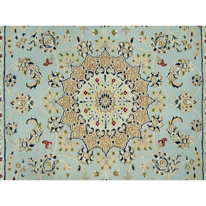 Fine Oriental Wool Hand Knotted Rug Blue Ivory 4.2X6.1 -O090509