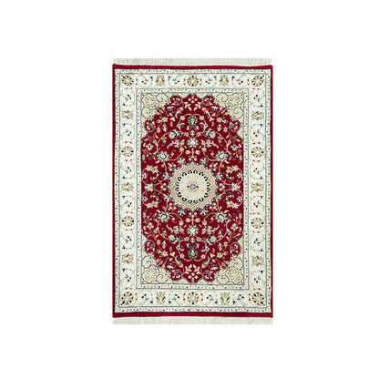 Fine Oriental Wool Hand Knotted Rug Red Ivory 2.7X4.1 -O090515