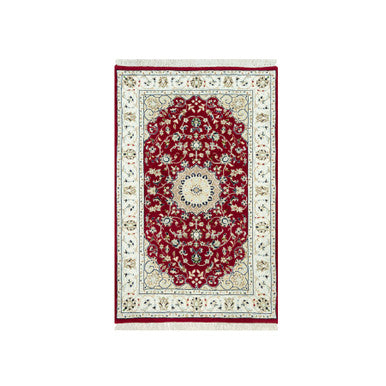Fine Oriental Wool Hand Knotted Rug Red Ivory 2.7X4.1 -O090515