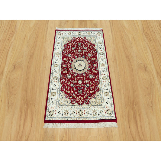 Fine Oriental Wool Hand Knotted Rug Red Ivory 2.7X4.1 -O090515