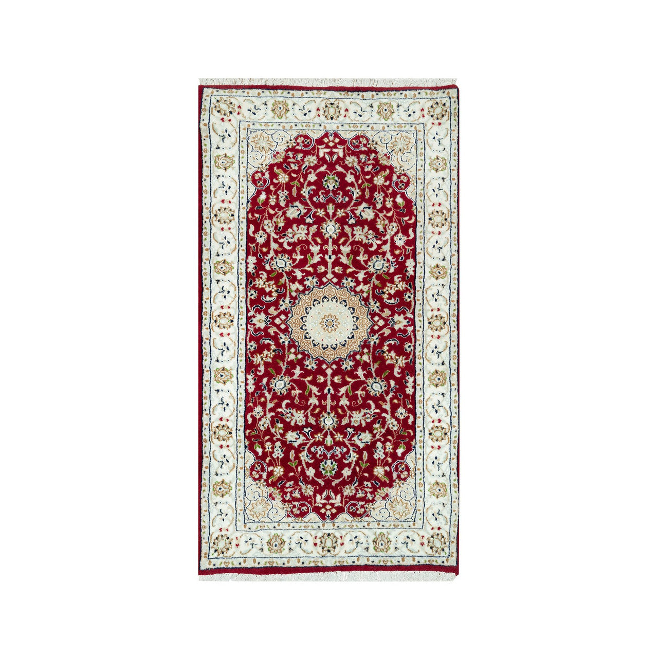 Fine Oriental Wool Hand Knotted Rug Red Ivory 2.4X4.9 -O090516