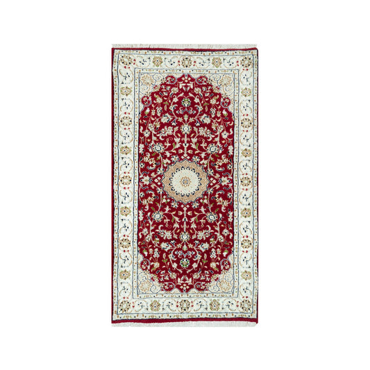Fine Oriental Wool Hand Knotted Rug Red Ivory 2.4X4.9 -O090516