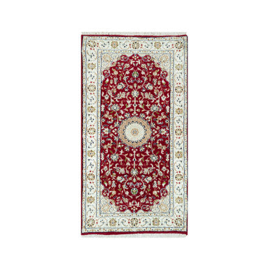 Fine Oriental Wool Hand Knotted Rug Red Ivory 2.4X4.9 -O090516