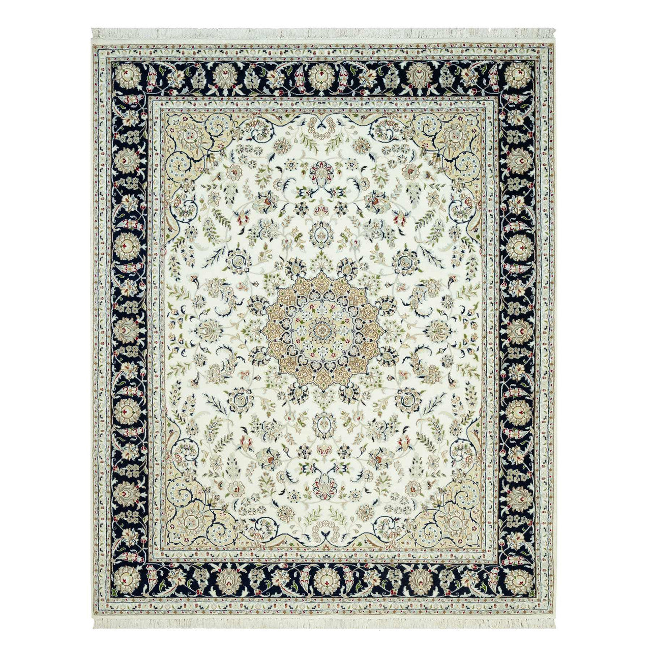 Fine Oriental Wool Hand Knotted Rug Ivory Blue 7.10X10.0 -O090519