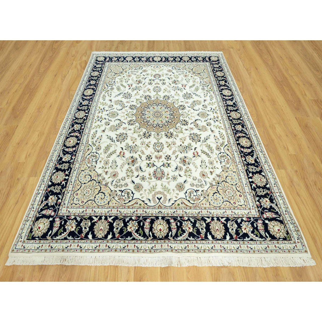 Fine Oriental Wool Hand Knotted Rug Ivory Blue 7.10X10.0 -O090519