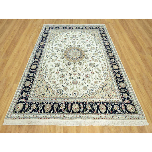 Fine Oriental Wool Hand Knotted Rug Ivory Blue 7.10X10.0 -O090519